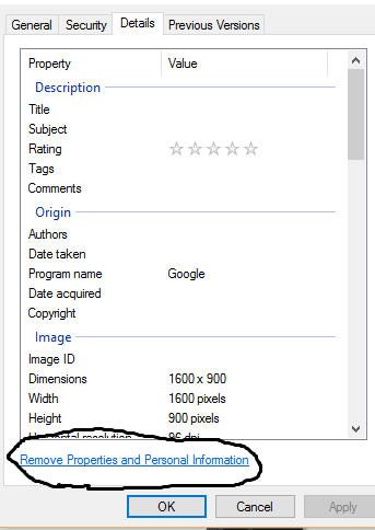 Remove Image properties