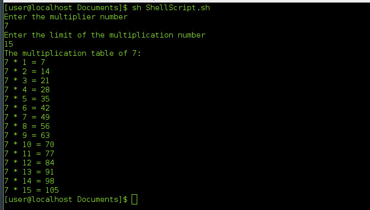 Shell Script To print the multiplication table of a given number